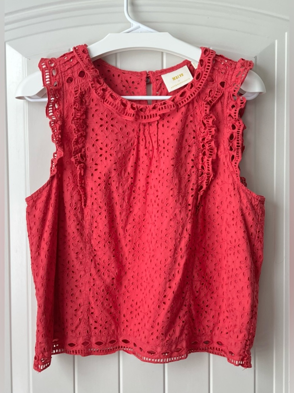Maeve Eyelet Ruffle Blouse Pink Boho Cottagecore Size 10 Anthropologie - Picture 11 of 12